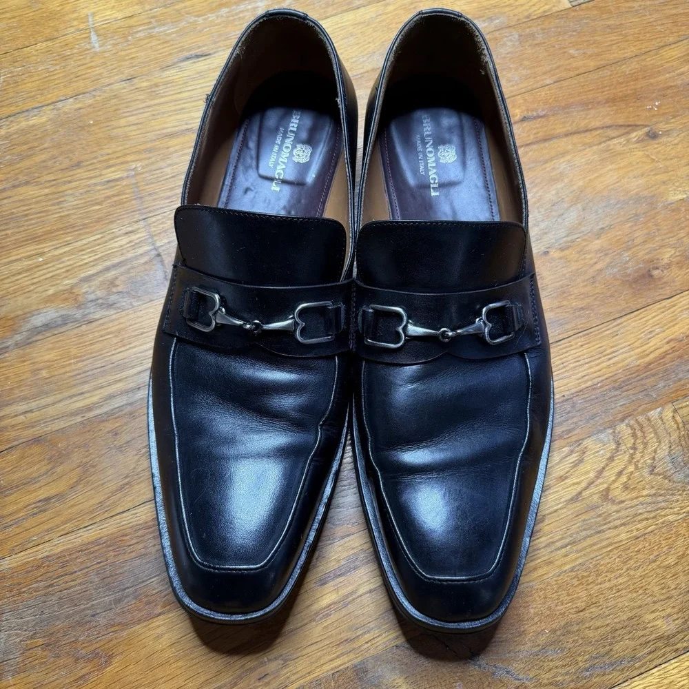 Brunomagli Nardo Mens 12 M Penny Loafers Shoes Black Leather Horsebit Italy
